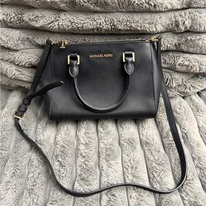 Michael Kors Black Saffiano Leather Mini Satchel with Gold Hardware